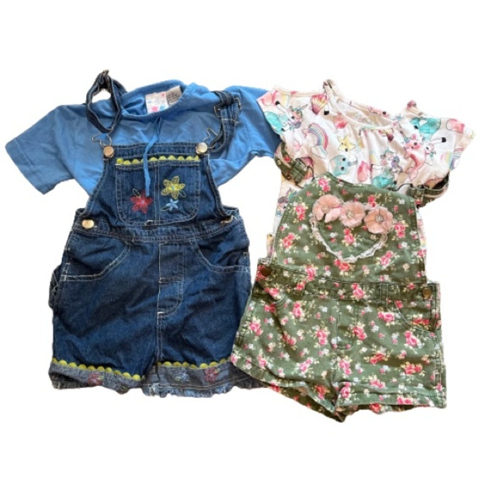 2T 3T  LITTLE LASS LITTLE GIRLS OVERALL‎ FLORAL, TINY TOTS 100% COTTON